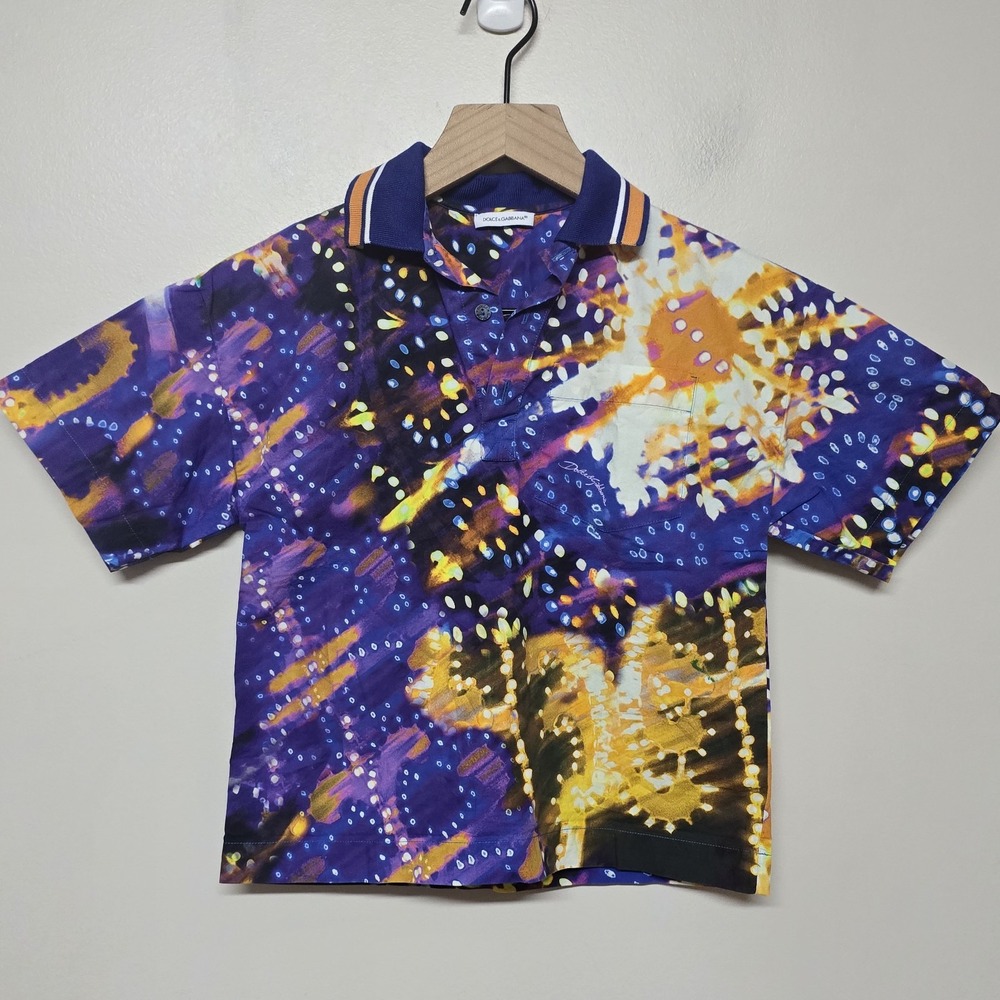 Dolce & Gabbana Kids Luminere Purple Polo Shirt Sz 4 Abstract Print Short Sleeve